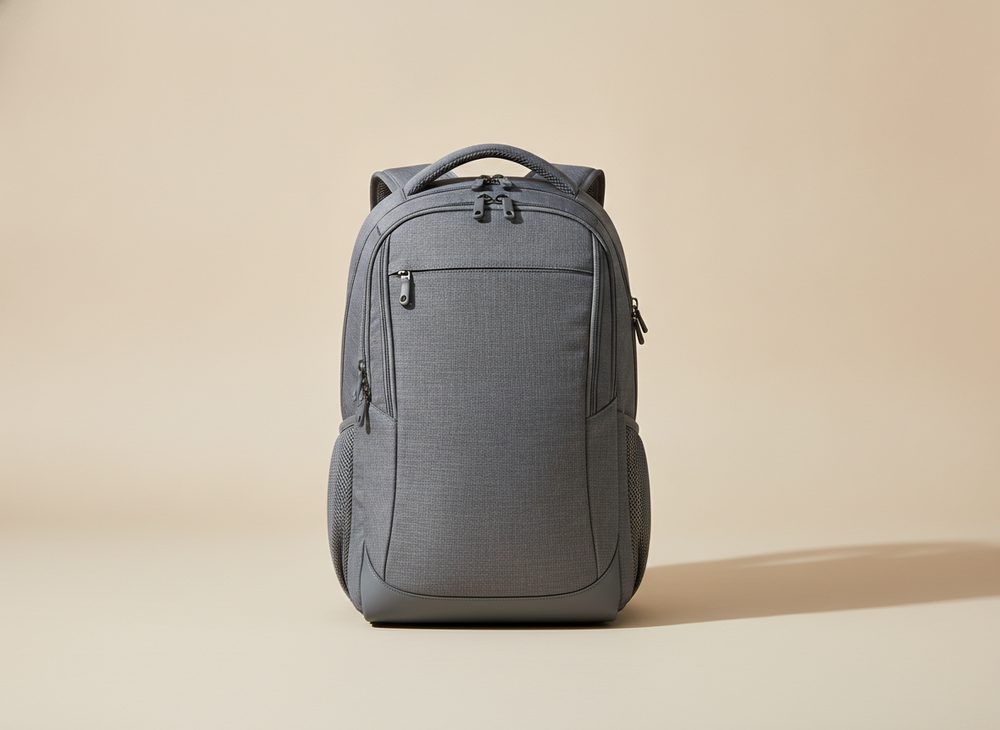 Sac à dos d'étudiant moderne de couleur gris foncé sur fond clair